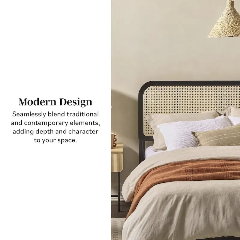 Cadre de lit Queen size Boho incurvé en rotin Middlebrook Designs