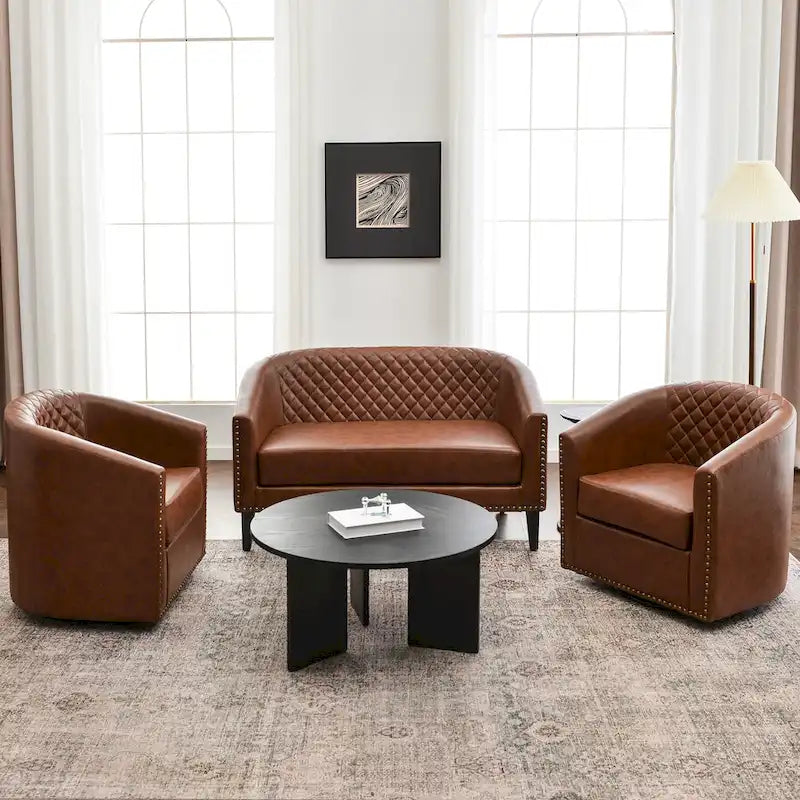 KINWELL 50W Petit canapé causeuse rembourré en similicuir capitonné