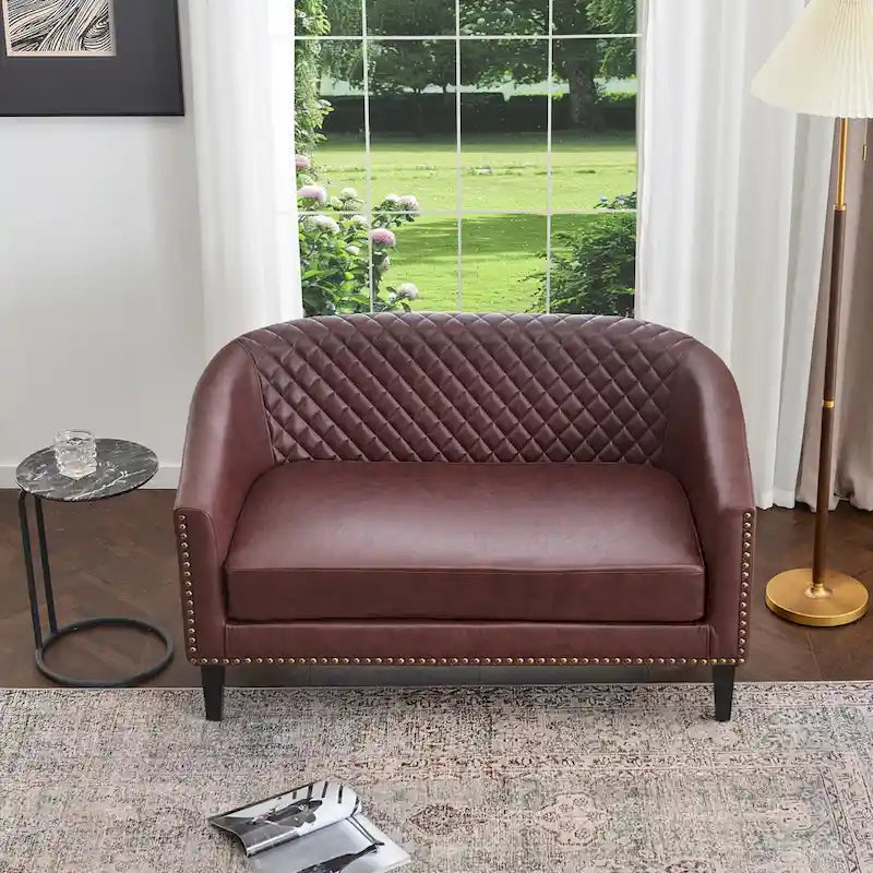 KINWELL 50W Petit canapé causeuse rembourré en similicuir capitonné