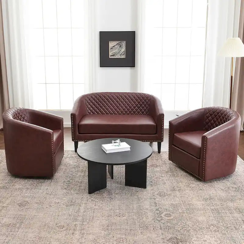 KINWELL 50W Petit canapé causeuse rembourré en similicuir capitonné