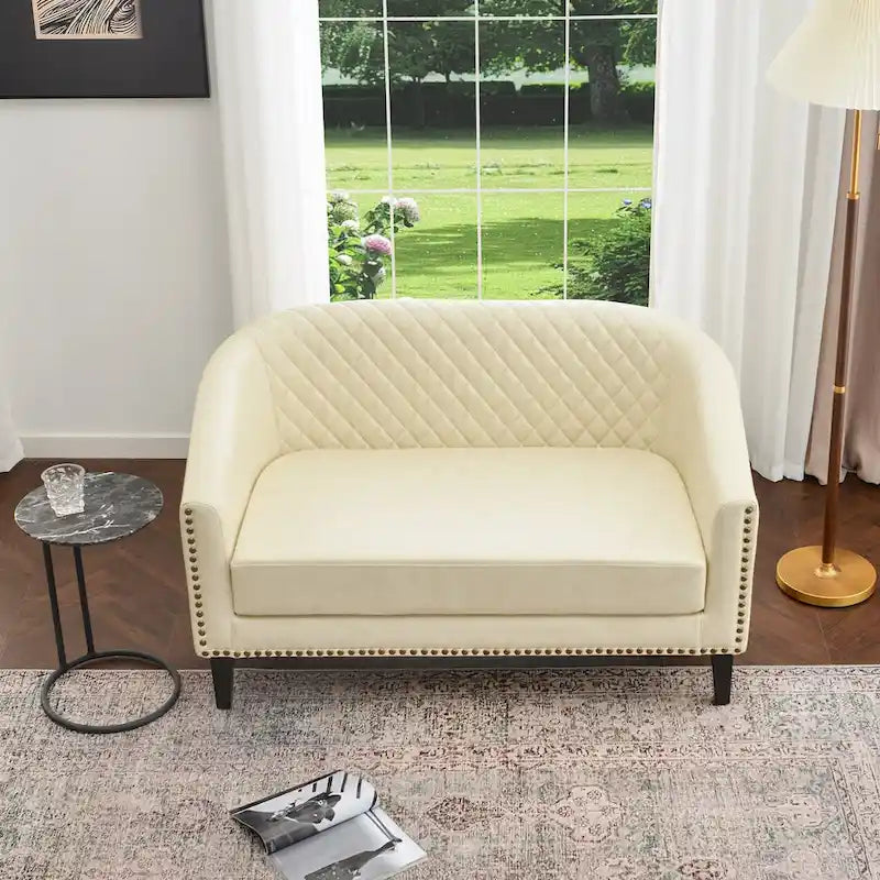 KINWELL 50W Petit canapé causeuse rembourré en similicuir capitonné