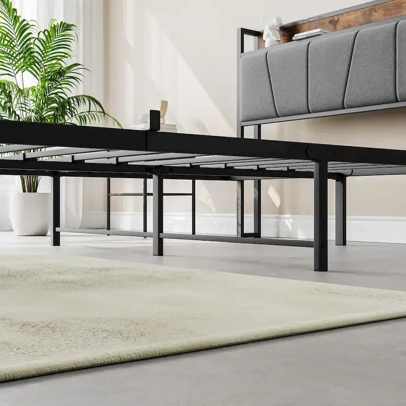 Lit double avec tête de lit de rangement, deux tiroirs et station de recharge