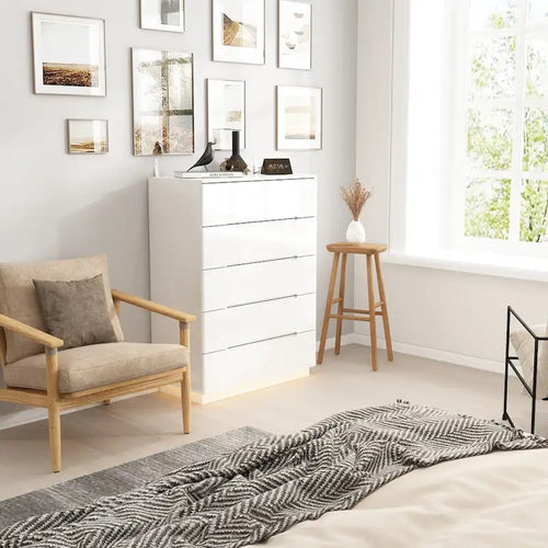 Commode haute brillance 31,5 avec 5 tiroirs et plateau spacieux