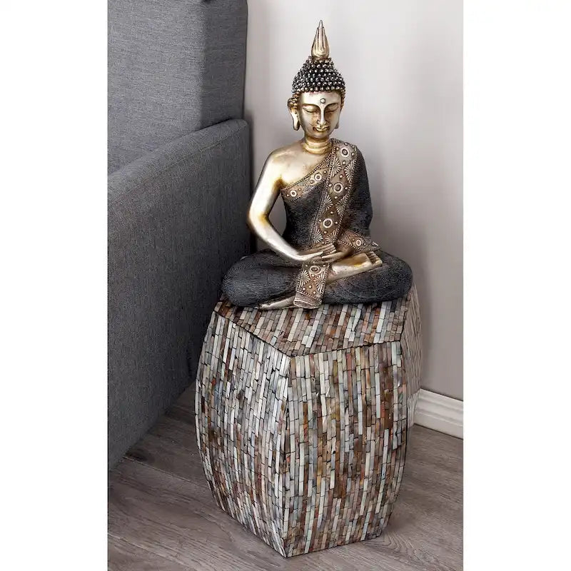 Joli tabouret en bois contemporain avec incrustation de coquillage