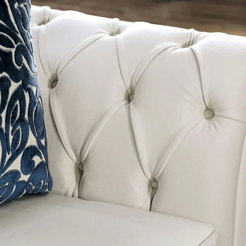 Canapé capitonné Addae Glam White en tissu, avec accoudoirs roulés, par Furniture of America