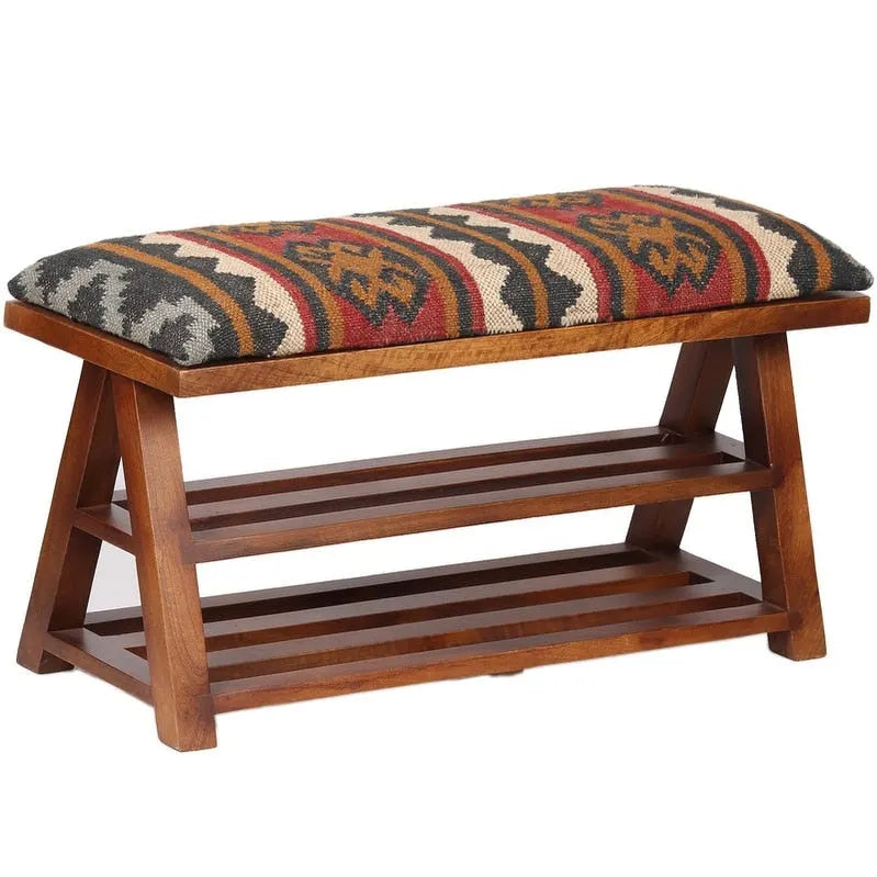 Banc de rangement en bois rembourré kilim fait à la main HERAT ORIENTAL - 30 L x 12,5 P x 16 H