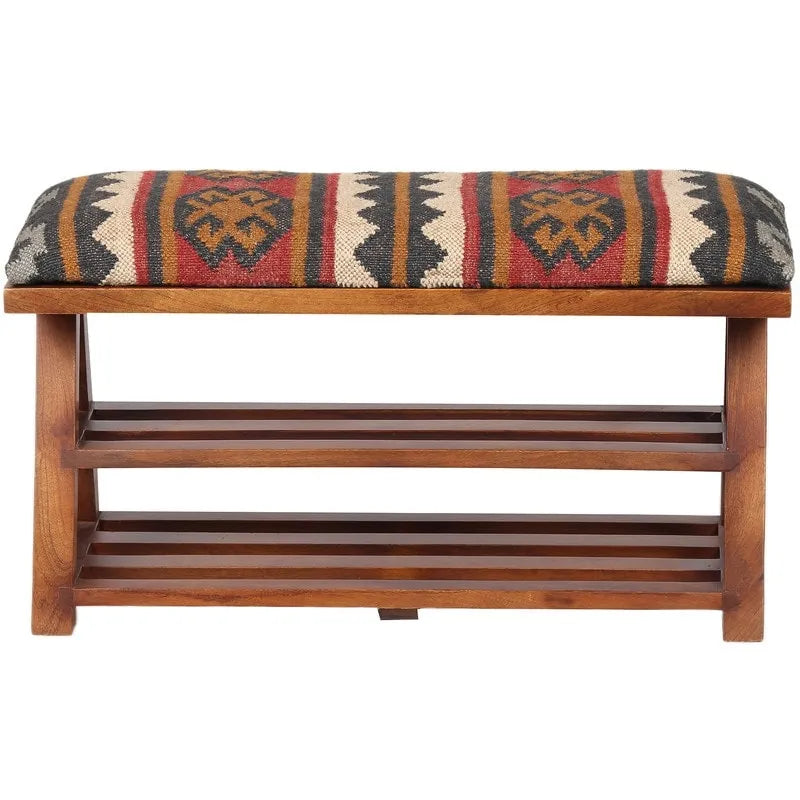 Banc de rangement en bois rembourré kilim fait à la main HERAT ORIENTAL - 30 L x 12,5 P x 16 H