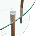 Table basse ovale en verre, Table basse transparente, table moderne de salon avec pieds en bois de chêne, table à thé