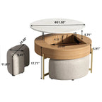 Table basse relevable ronde moderne de 80 cm avec rangement et 3 poufs