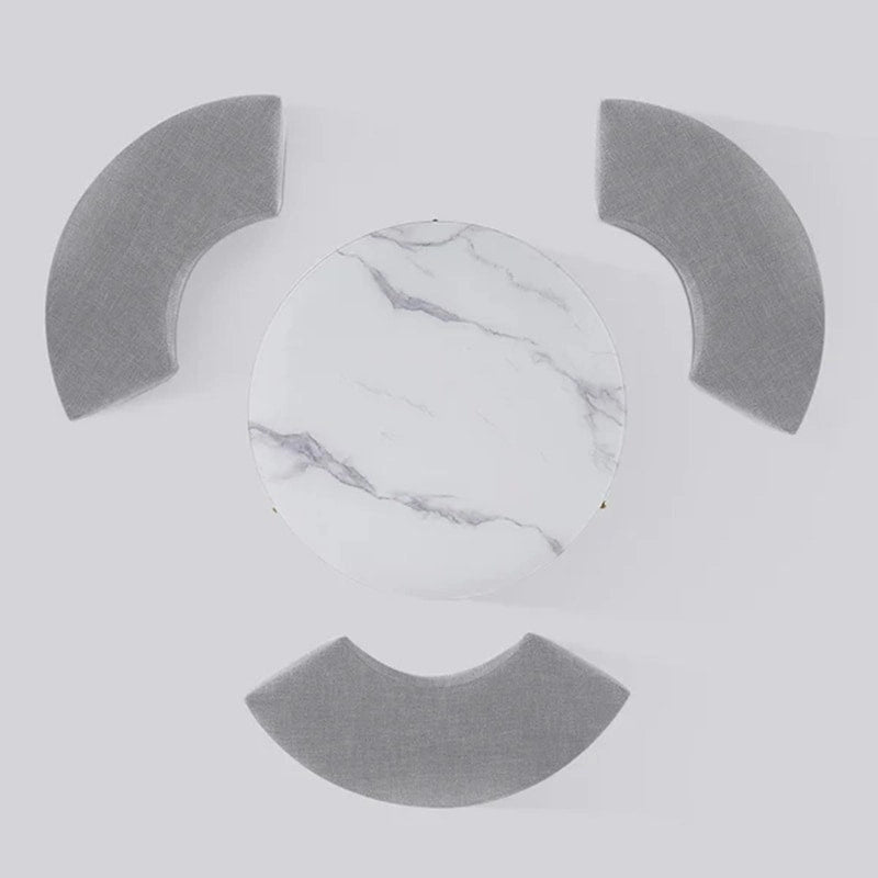 Table basse relevable ronde moderne de 80 cm avec rangement et 3 poufs