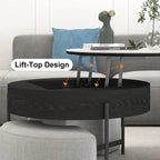 Table basse relevable ronde moderne de 80 cm avec rangement et 3 poufs