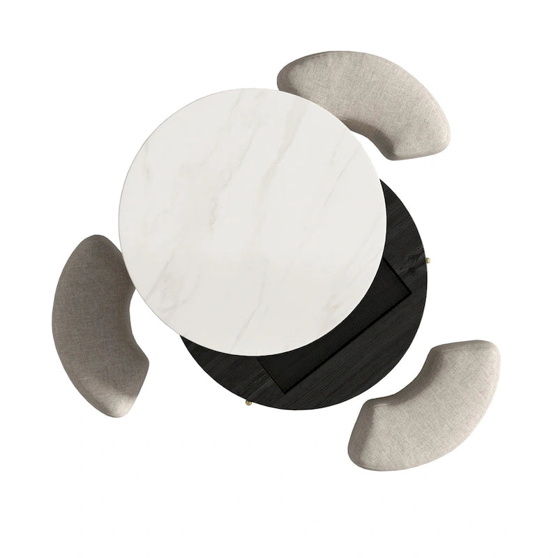 Table basse relevable ronde moderne de 80 cm avec rangement et 3 poufs