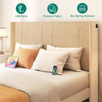 Cadre de lit Queen rembourré avec tiroirs de rangement Tête de lit intégrée 4 ports USB Lit plateforme