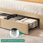 Cadre de lit Queen rembourré avec tiroirs de rangement Tête de lit intégrée 4 ports USB Lit plateforme