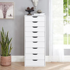 Narrow Wooden 9-Drawer Cabinet with Smooth-Glide Drawers and Top Storage Shelf