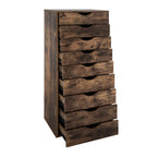 Étroite commode en bois à 9 tiroirs coulissants et étagère de rangement supérieure
