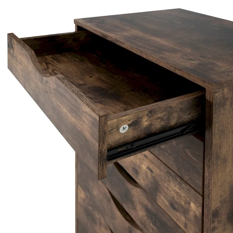 Étroite commode en bois à 9 tiroirs coulissants et étagère de rangement supérieure