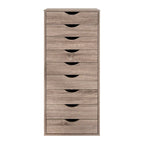 Étroite commode en bois à 9 tiroirs coulissants et étagère de rangement supérieure