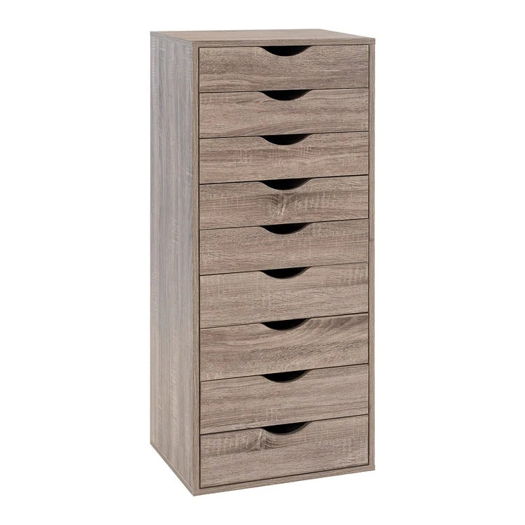 Étroite commode en bois à 9 tiroirs coulissants et étagère de rangement supérieure