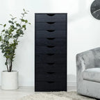 Étroite commode en bois à 9 tiroirs coulissants et étagère de rangement supérieure
