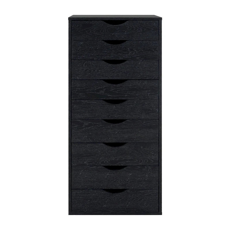 Étroite commode en bois à 9 tiroirs coulissants et étagère de rangement supérieure