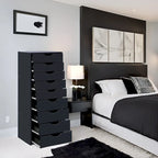 Étroite commode en bois à 9 tiroirs coulissants et étagère de rangement supérieure