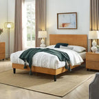 MUSEHOMEINC Mid Century Modern Solid Wood Platform Bed,Bed Frame with Adjustable Height Headboard,No Box Spring Needed