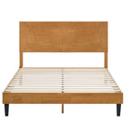 MUSEHOMEINC Lit plateforme en bois massif de style Mid-Century, cadre de lit avec tête de lit réglable en hauteur, pas besoin de sommier tapissier