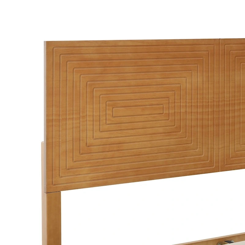 MUSEHOMEINC Lit plateforme en bois massif de style Mid-Century, cadre de lit avec tête de lit réglable en hauteur, pas besoin de sommier tapissier