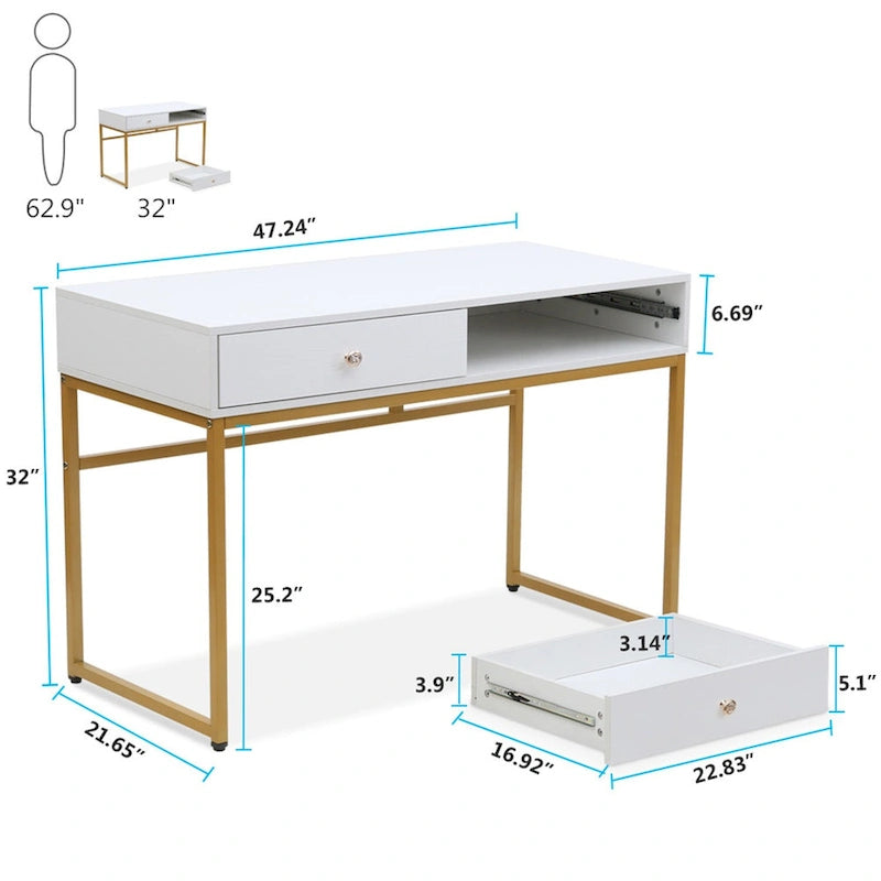 Bureau de travail et d'étude de 120 cm avec 2 tiroirs de rangement