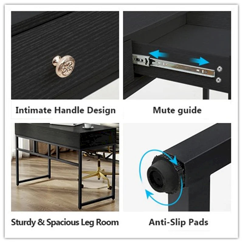 Bureau de travail et d'étude de 120 cm avec 2 tiroirs de rangement