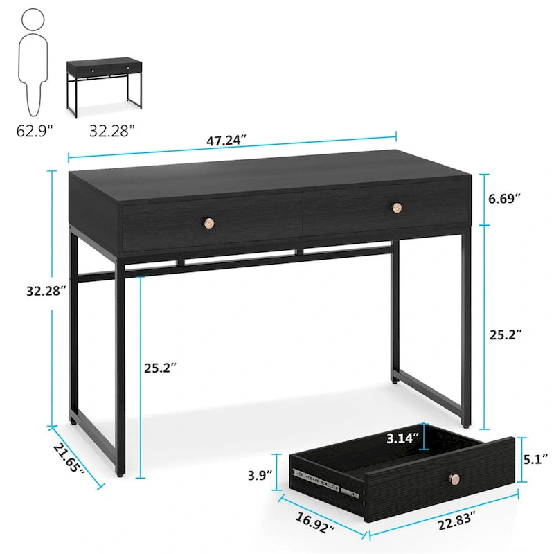 Bureau de travail et d'étude de 120 cm avec 2 tiroirs de rangement