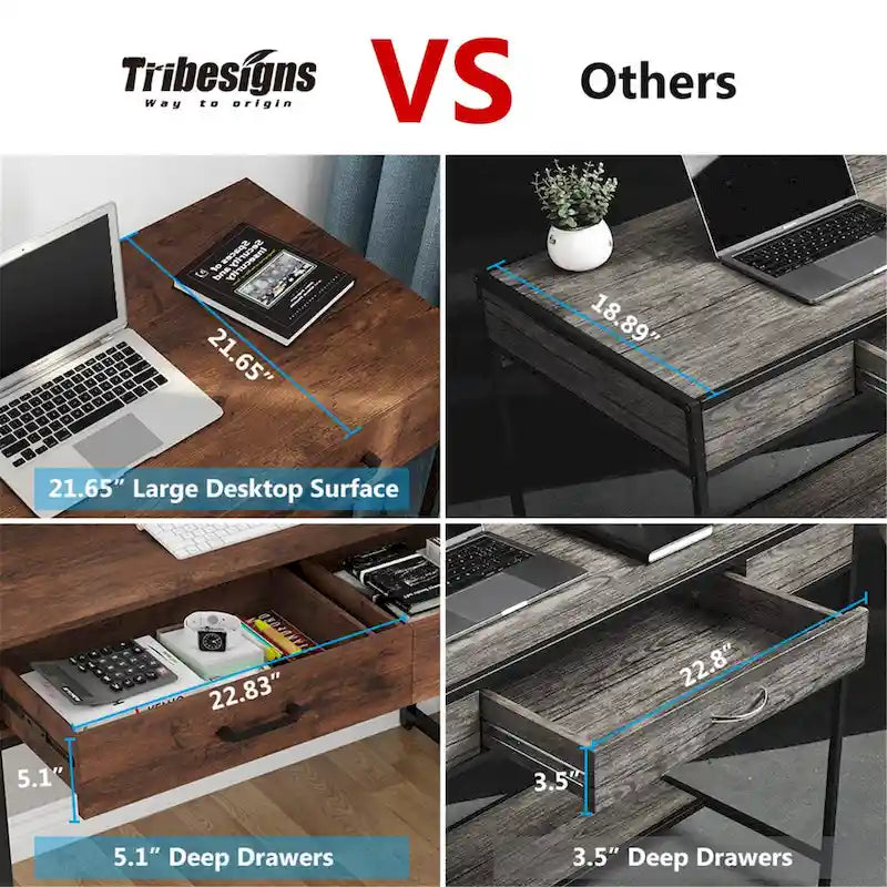 Bureau de travail et d'étude de 120 cm avec 2 tiroirs de rangement