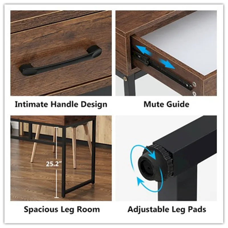 Bureau de travail et d'étude de 120 cm avec 2 tiroirs de rangement