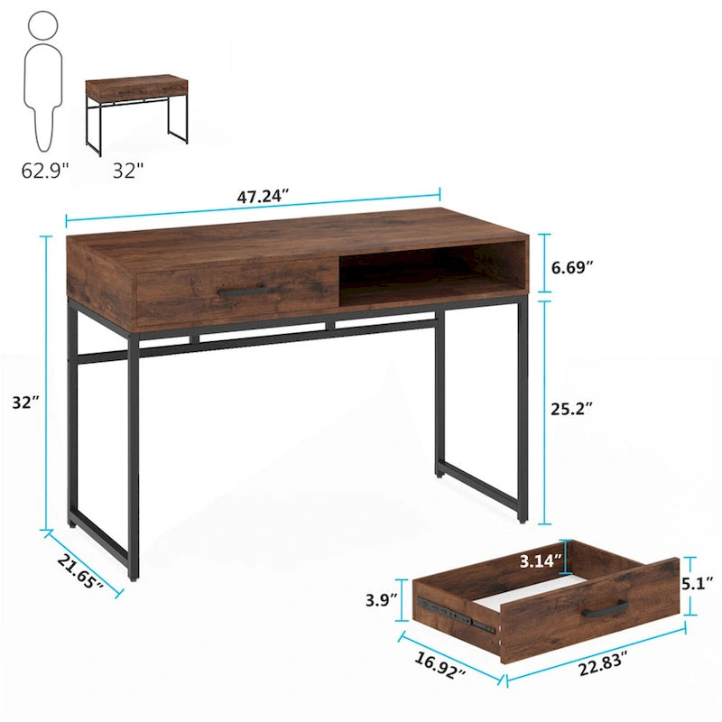 Bureau de travail et d'étude de 120 cm avec 2 tiroirs de rangement