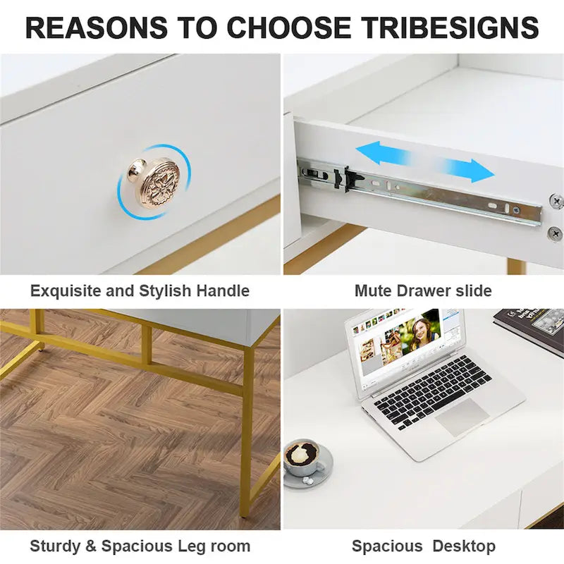 Bureau de travail et d'étude de 120 cm avec 2 tiroirs de rangement