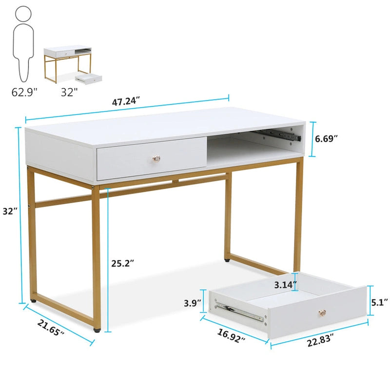 Bureau de travail et d'étude de 120 cm avec 2 tiroirs de rangement