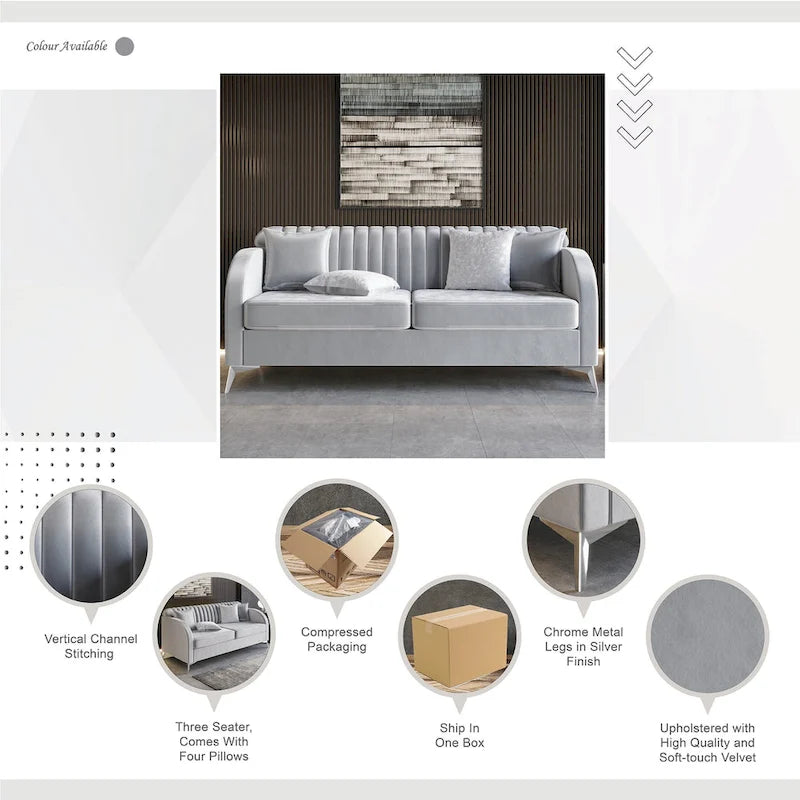 Canapé rembourré en velours capitonné à canal vertical CraftPorch