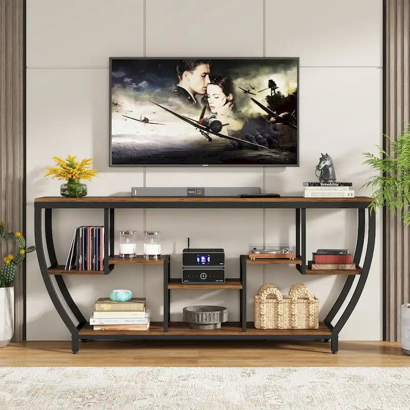 Console extensible de 180 cm avec étagères, Console de canapé