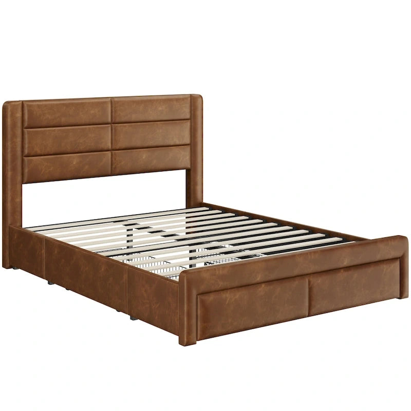 Cadre de lit tapissé Yaheetech avec 4 tiroirs de rangement et ports USB intégrés