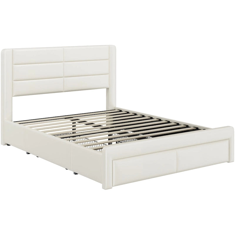 Cadre de lit tapissé Yaheetech avec 4 tiroirs de rangement et ports USB intégrés