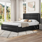 Cadre de lit tapissé Yaheetech avec 4 tiroirs de rangement et ports USB intégrés