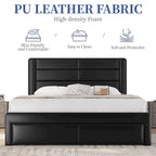 Cadre de lit tapissé Yaheetech avec 4 tiroirs de rangement et ports USB intégrés