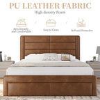 Cadre de lit tapissé Yaheetech avec 4 tiroirs de rangement et ports USB intégrés