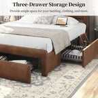 Cadre de lit tapissé Yaheetech avec 4 tiroirs de rangement et ports USB intégrés
