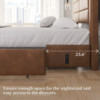 Cadre de lit tapissé Yaheetech avec 4 tiroirs de rangement et ports USB intégrés