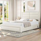 Cadre de lit tapissé Yaheetech avec 4 tiroirs de rangement et ports USB intégrés