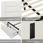 Cadre de lit tapissé Yaheetech avec 4 tiroirs de rangement et ports USB intégrés