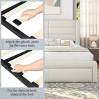 Cadre de lit tapissé Yaheetech avec 4 tiroirs de rangement et ports USB intégrés