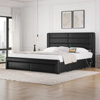 Cadre de lit tapissé Yaheetech avec 4 tiroirs de rangement et ports USB intégrés